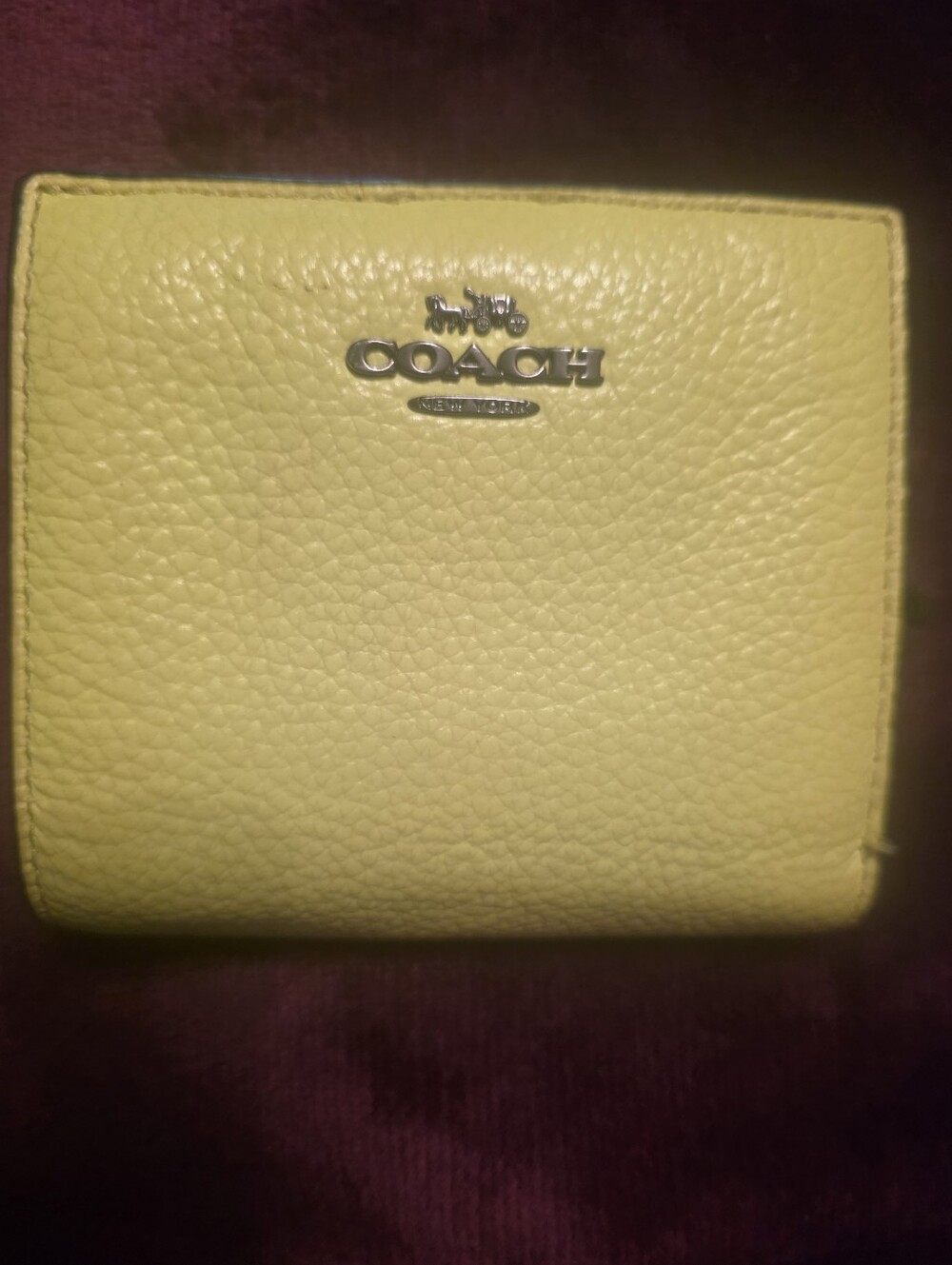 COACH Yellow Pebbled Leather Bifold Card Wallet with Silver Logo